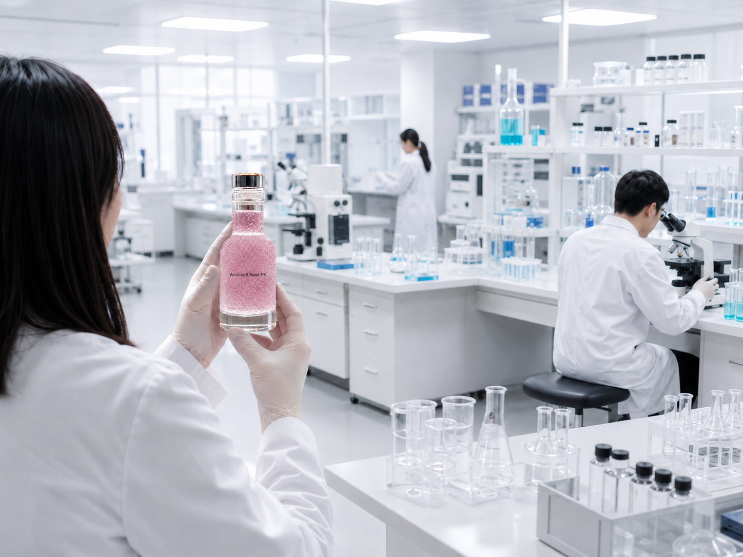 LYCOSLAB 연구원이 화장품 원료를 검토하는 모습